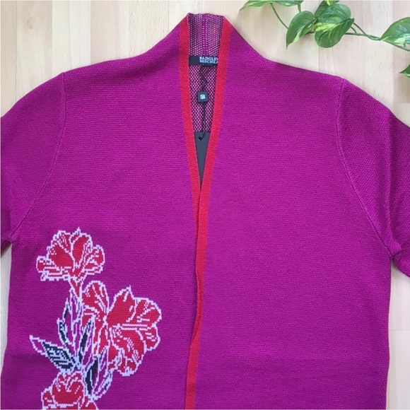Badgley Mischka Cherry Blossom Jacquard Cardigan Sweater Coat Duster Floral - Picture 7 of 16